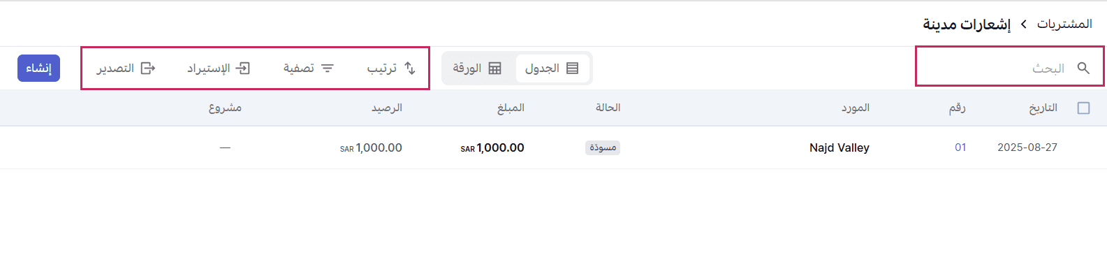 قائمة الإشعارات المدينة