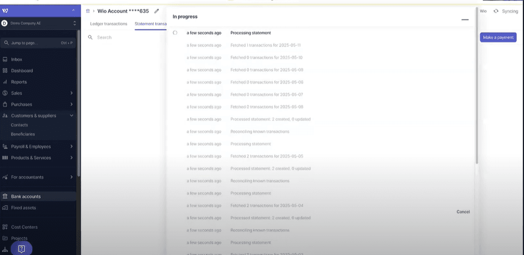 Wafeq automatically imports your bank transactions from the past 30 days