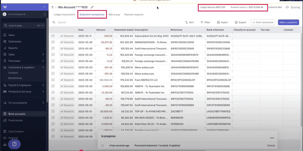  your live Wio bank balance inside Wafeq