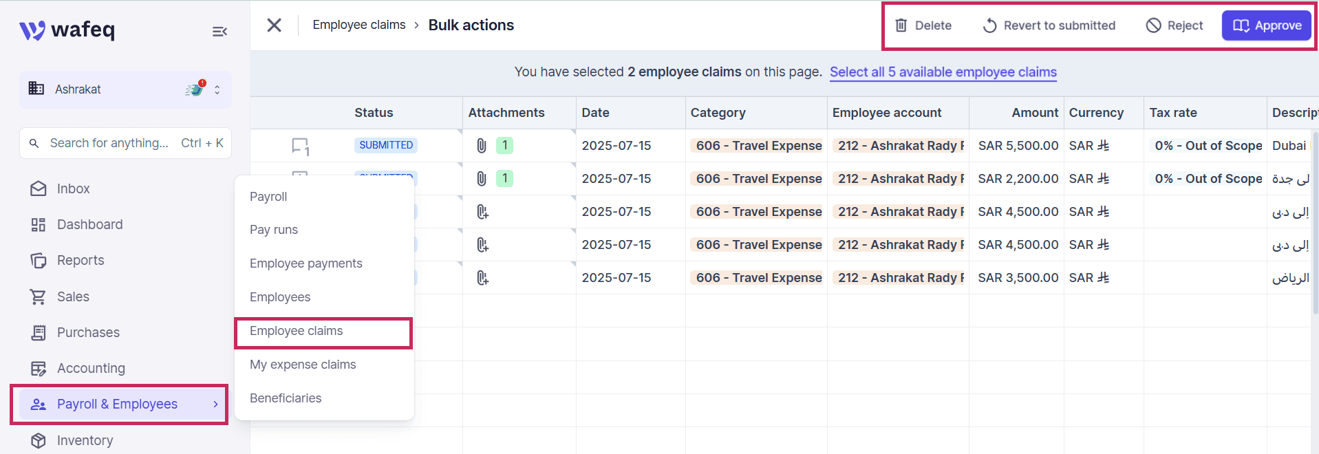 Approve or Reject expense claims in one action
