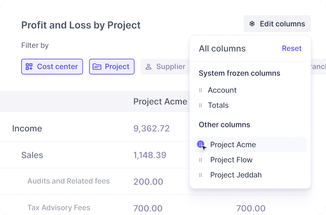 Project profitability and cost center reporting