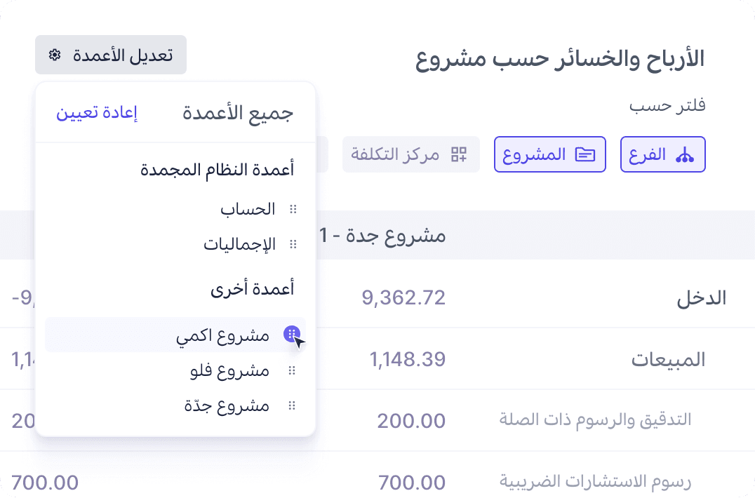 تتبّع ربحية المشاريع