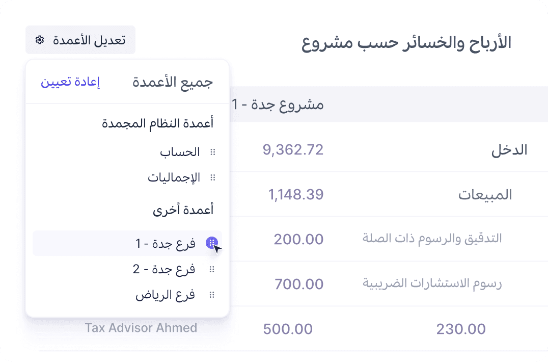 تتبّع ربحية المشاريع
