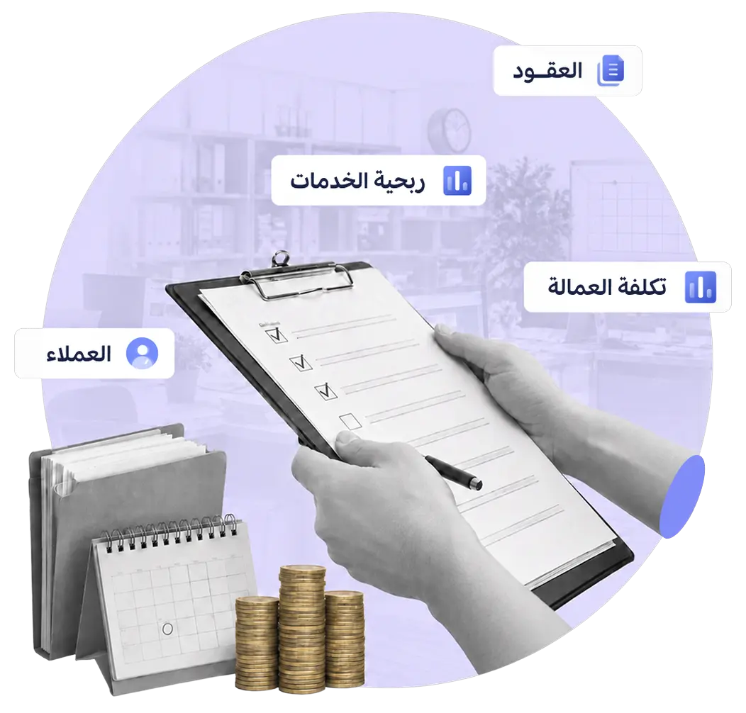 رسم توضيحي للمحاسبة في الخدمات الإدارية والمساندة