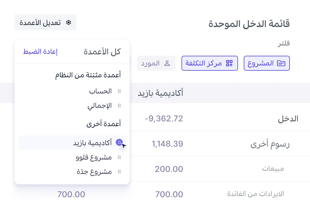 توزيع المشاريع ومراكز التكلفة