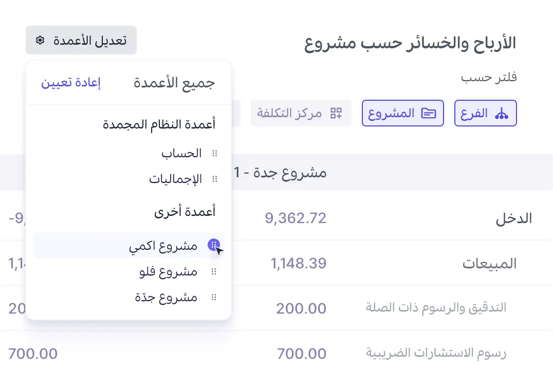 تتبّع ربحية المشاريع