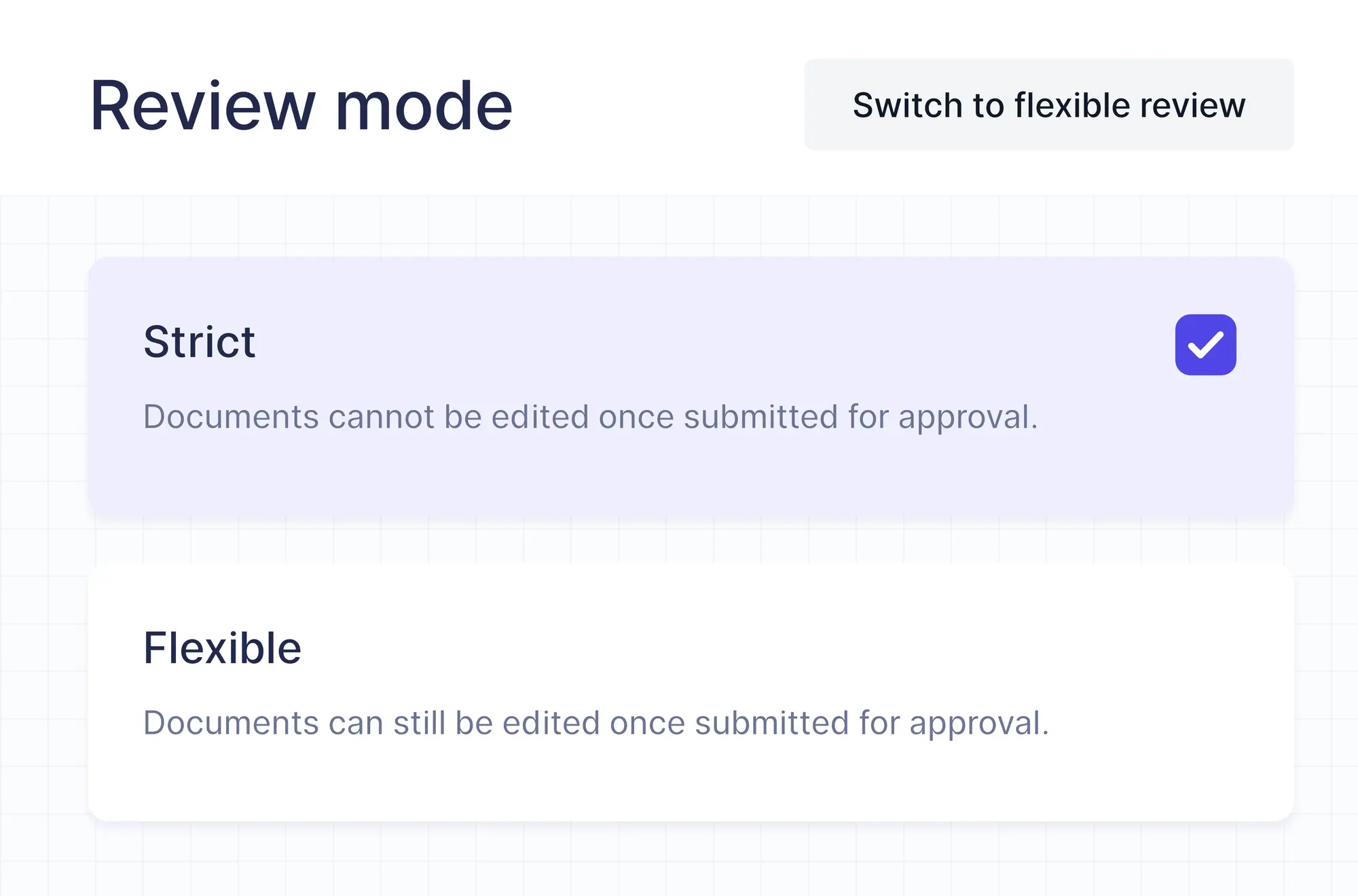 The review mode setting set to Strict