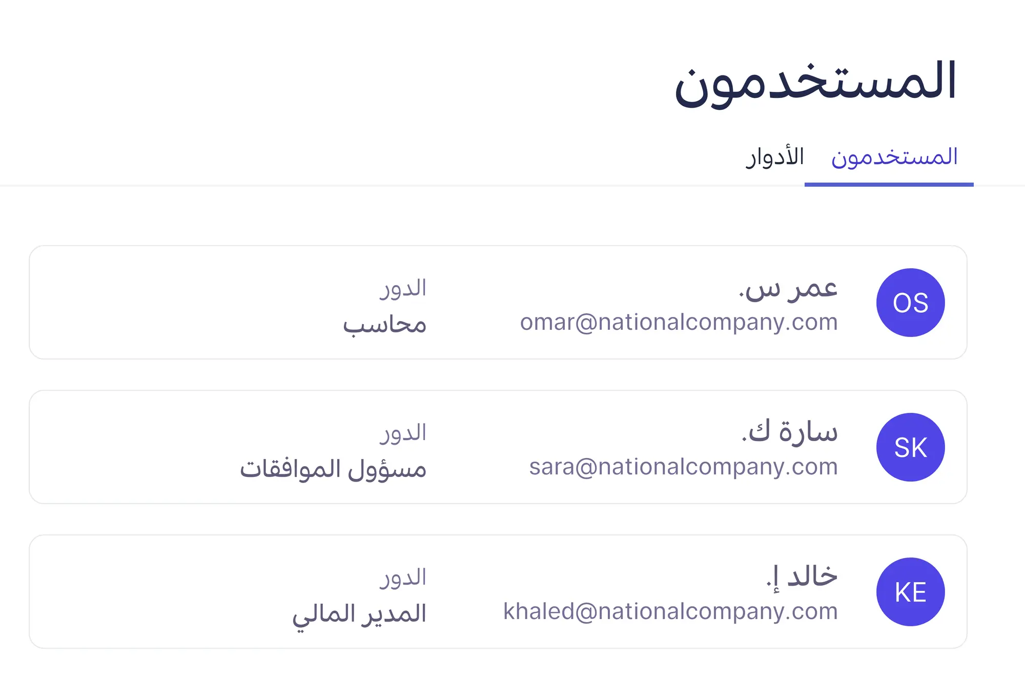 قائمة المستخدمين ودور كل منهم