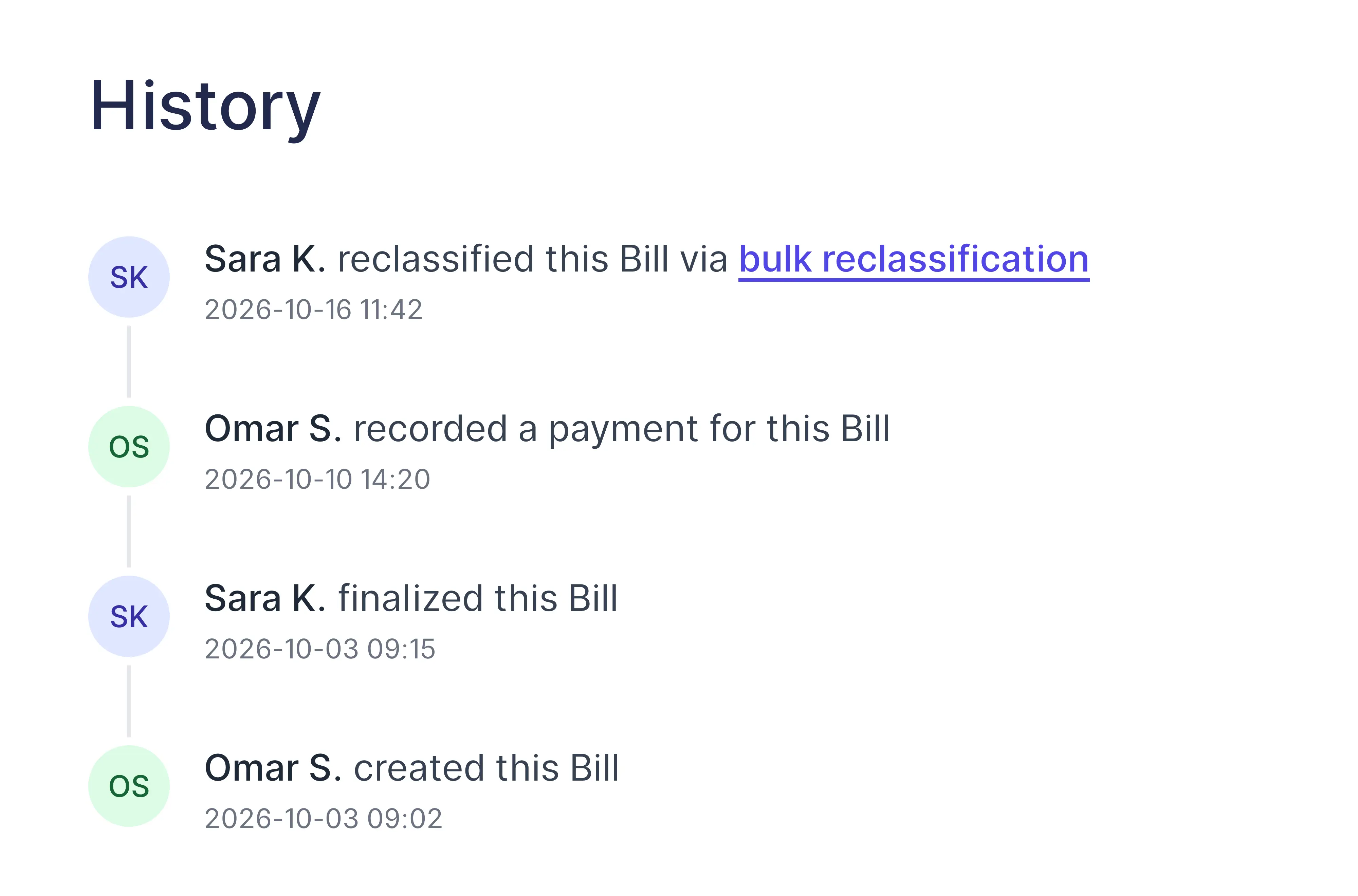 A bill's history: reclassified via bulk reclassification