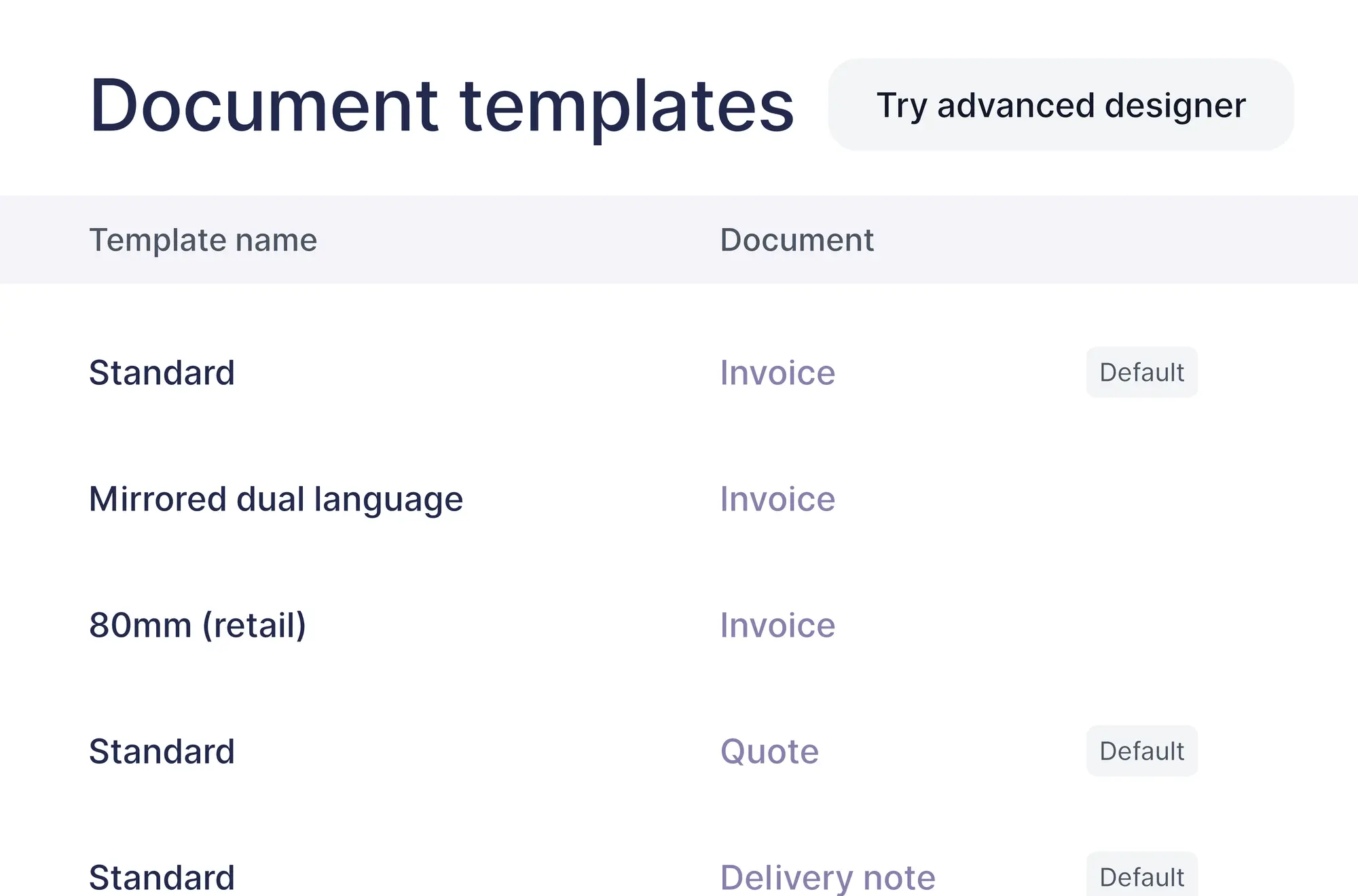 Document templates with the Try advanced designer button