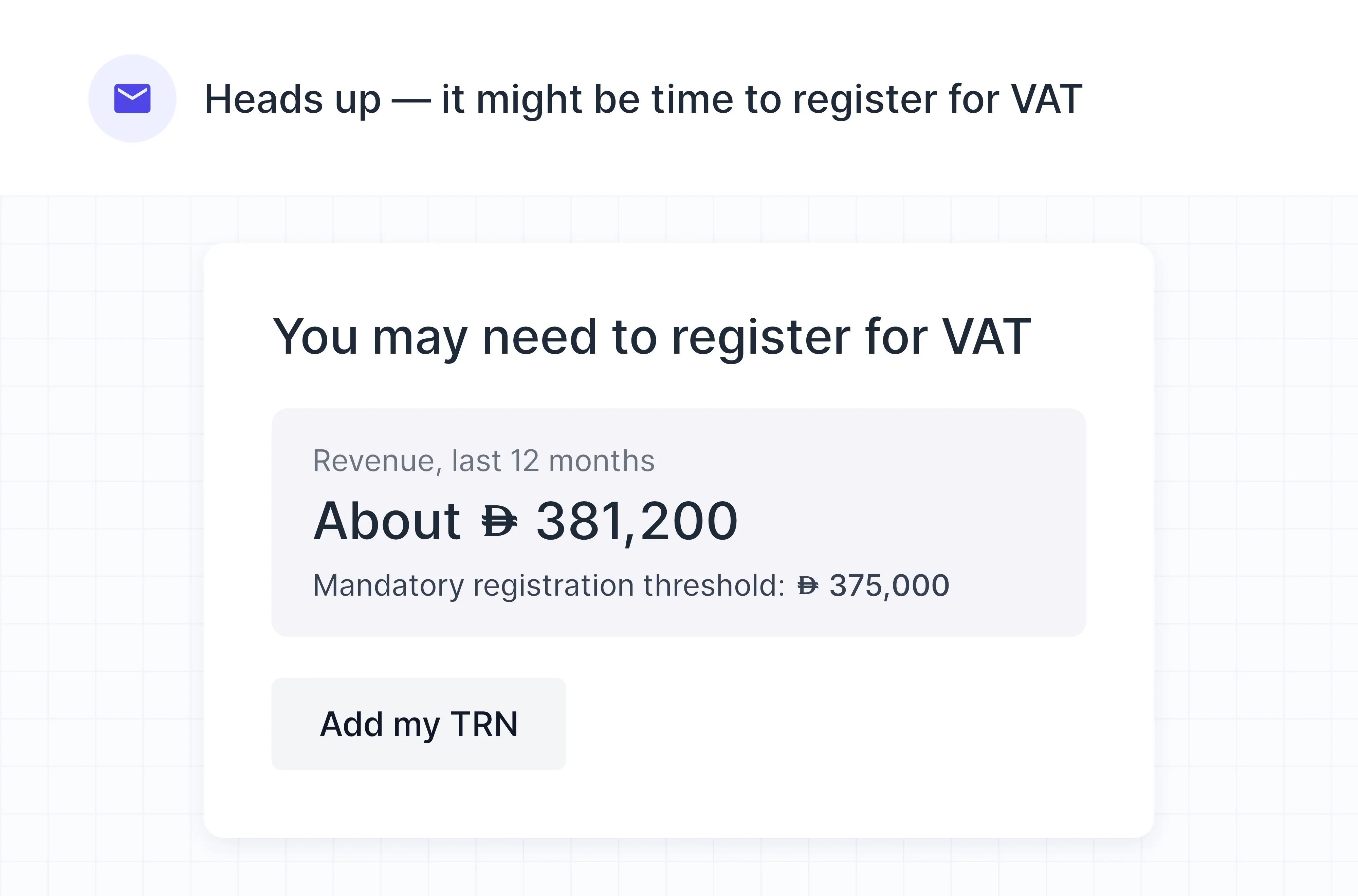 The email: revenue over the last 12 months and the mandatory registration threshold