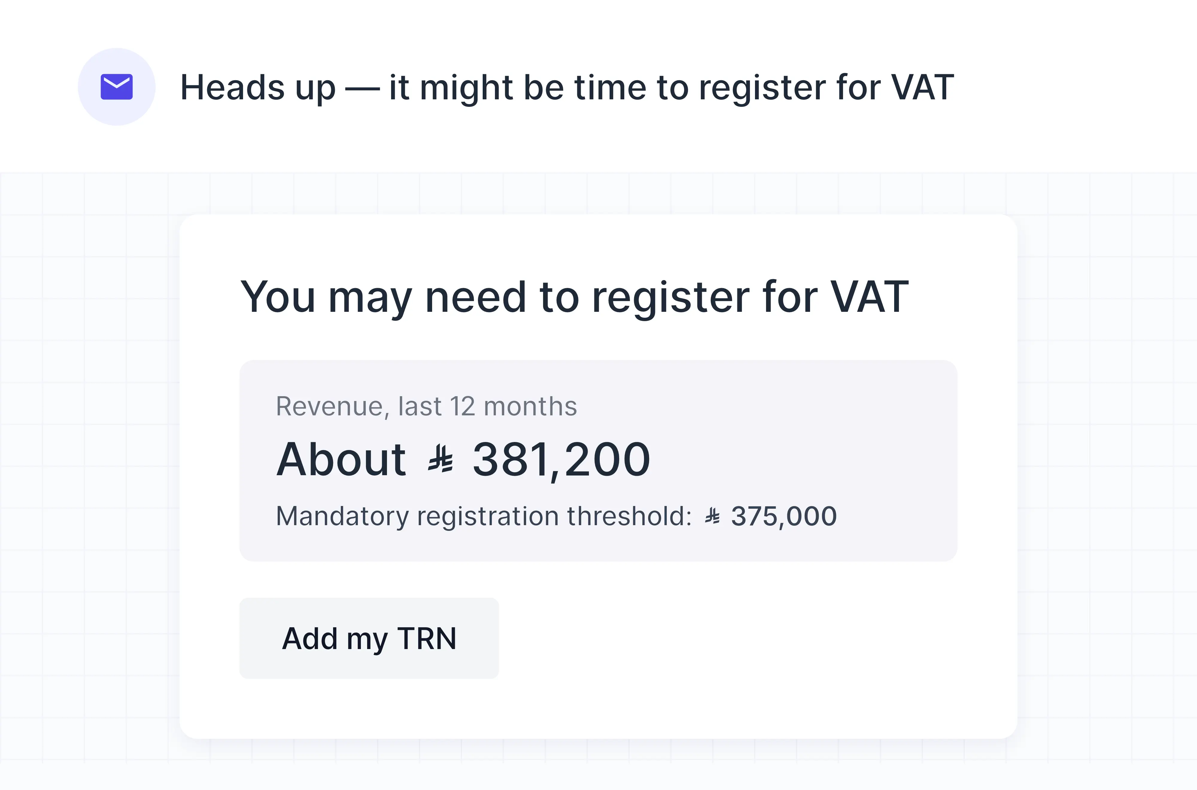 The email: revenue over the last 12 months and the mandatory registration threshold