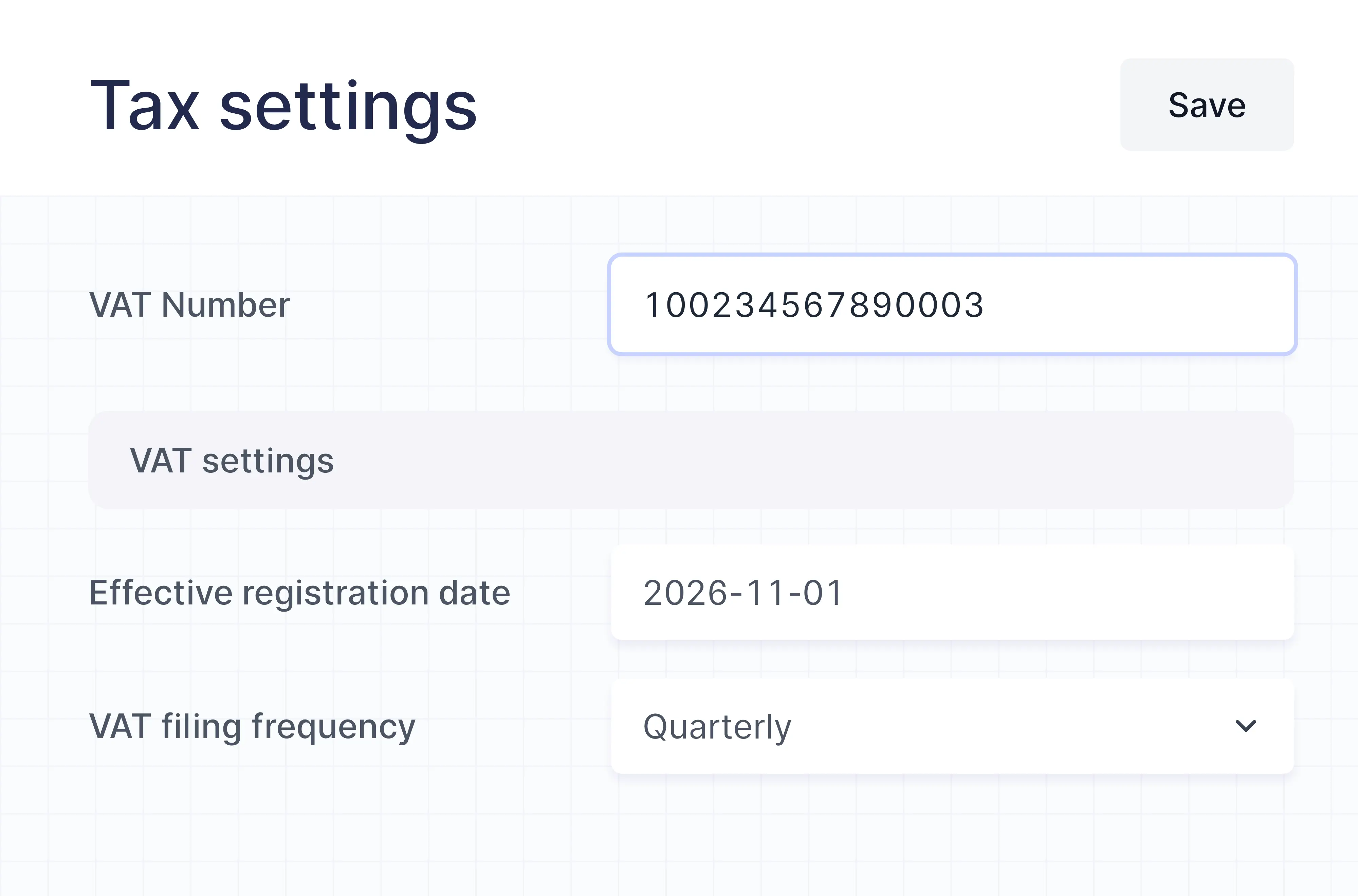 The VAT Number in the tax settings